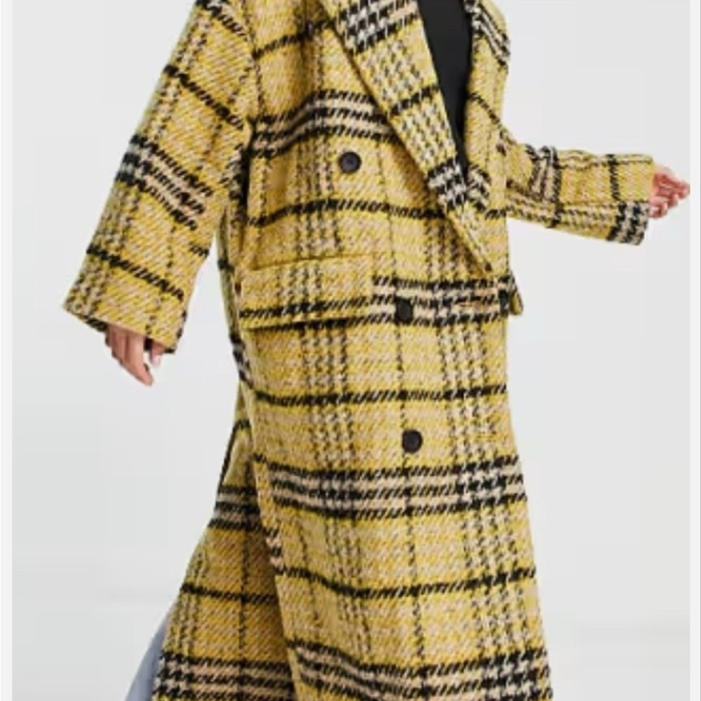 Topshop Yellow Plaid Oversized Longline Coat